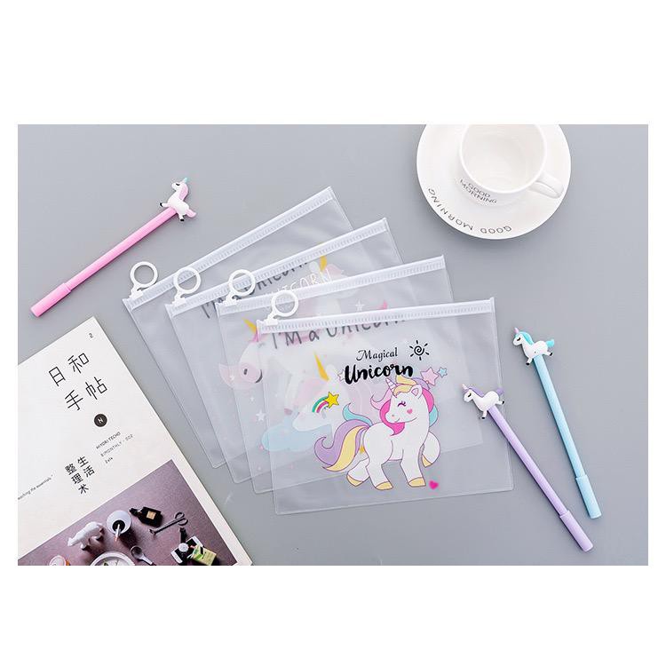 INFY - Tempat Pensil / Tas Pounch Kosmetik Transparan Pencil Motif Karakter Unicorn Impor R079