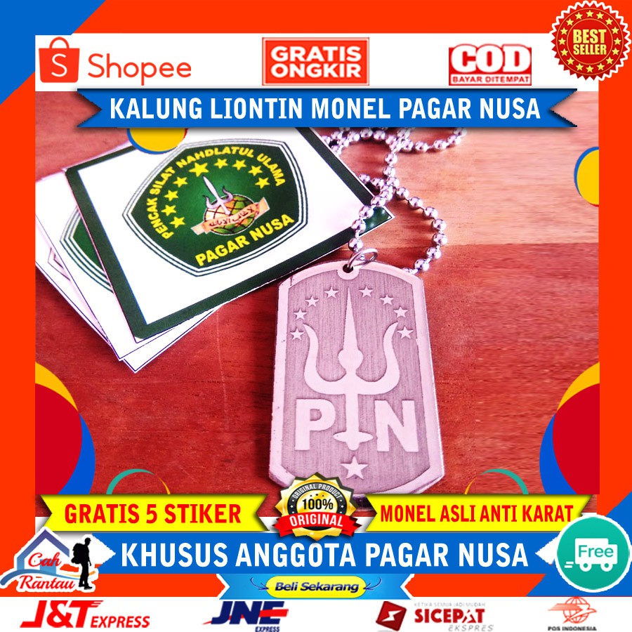 Kalung Pencak Silat TrisulaPagarNusa Liontin Monel Asli Anti Karat GRATIS Stiker Lambang PN NU