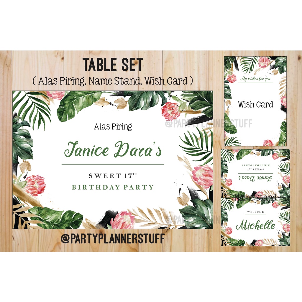 Table set bridal shower tema rustic hijau leaves green wild birthday party dinner table setting swee