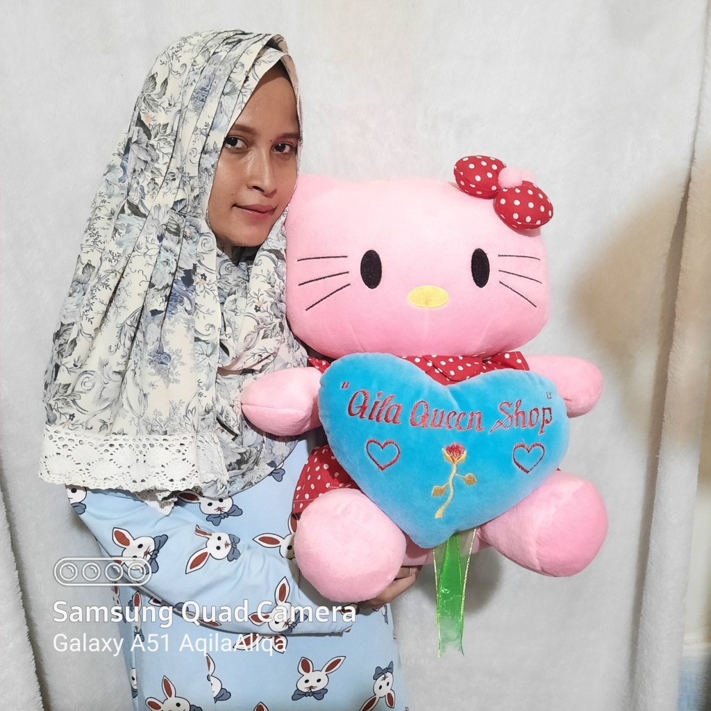 Boneka hello Kitty polkadot XL ikat pinggang UKIR NAMA CETAK PHOTO 50CM