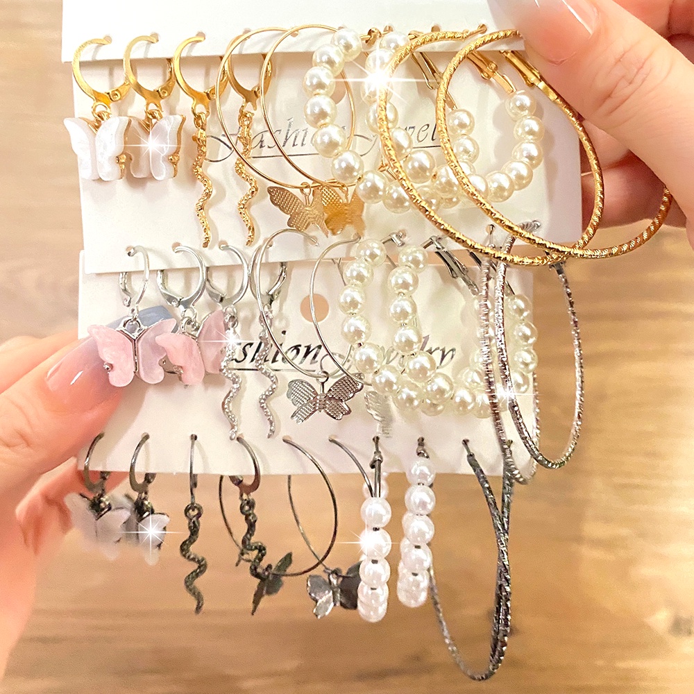 Set Anting Geometris Warna Emas Bahan Logam Gaya Bohemian Untuk Wanita