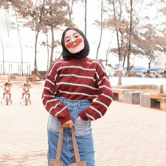 Atasan Wanita Rajut Halus / MOZZY SWEATER / ZIGGY STRIPE / Sweater Rajut Wanita / Baju Rajut Tribal