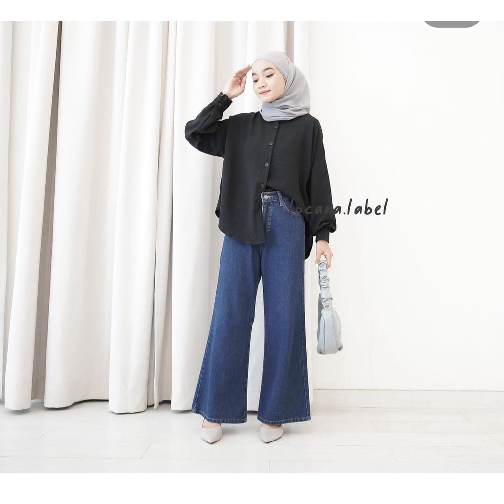 Anaya Blouse Kemeja Cringkle Baju Atasan Wanita Oversize Terbaru Kekinian Lengan Balon Ruffle Belakang