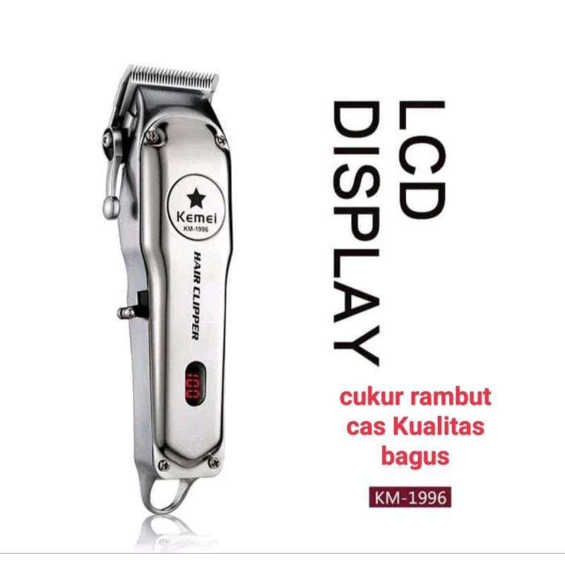 Alat Mesin Cukur Pangkas Rambut Kemei Km 1996 Hair Clipper Recharger Potong Rambut Pria Dewasa Silver