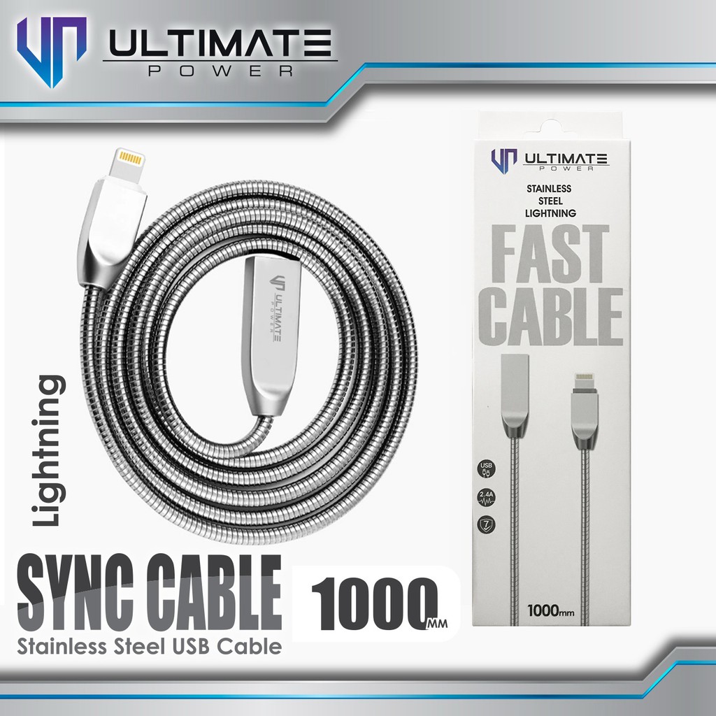 Data Cable Stainless Steel Lightning 1M Ultimate Power Original 100%