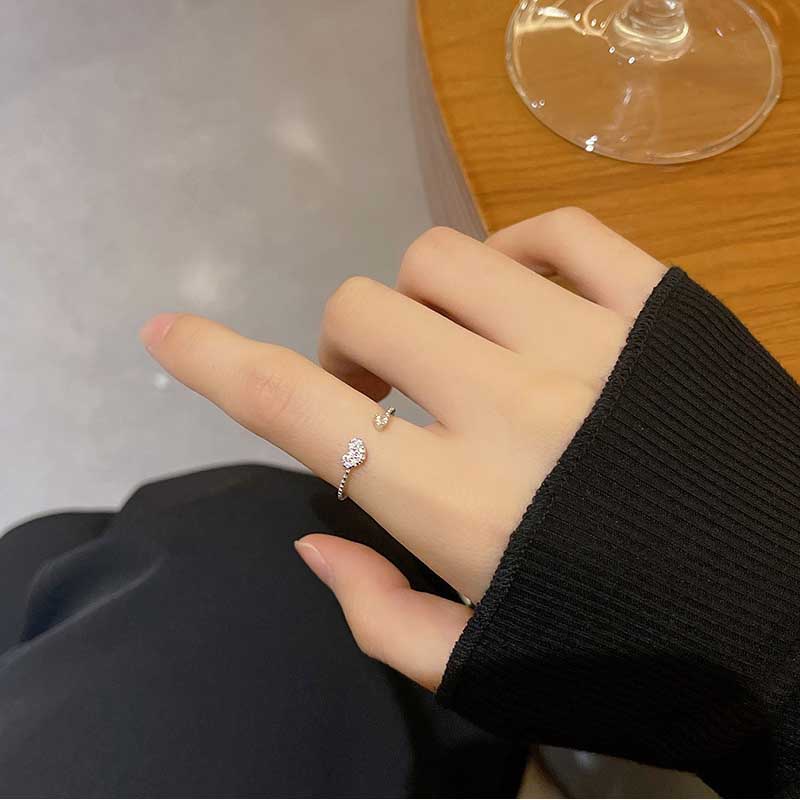 Korea Sederhana Berbentuk Hati Perak Baja Titanium Zirkon Wanita Fashion Perhiasan Elegan Pernikahan Pertunangan Rings Adjustable Size