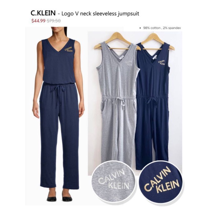 Calvin klein logo v-neck sleeveless jumpsuit