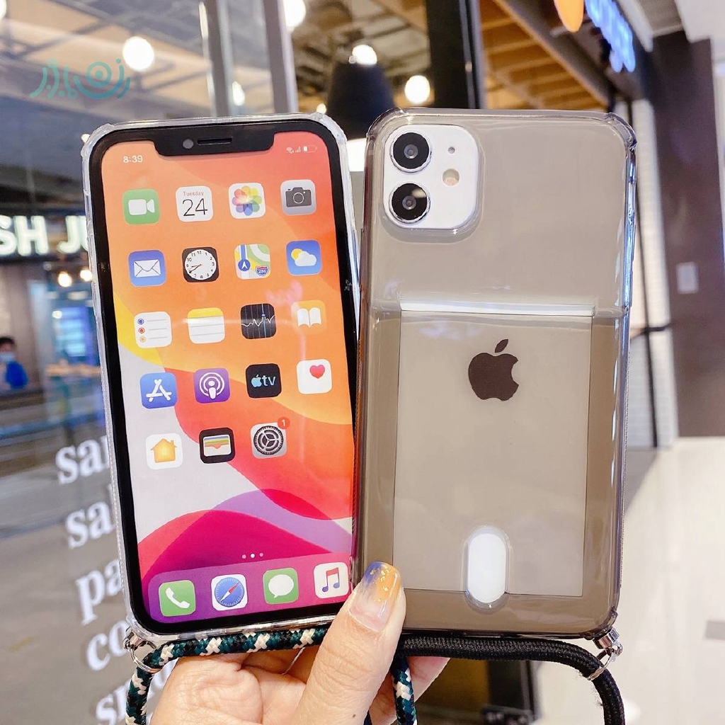 Soft Case Bahan Tpu Transparan Dengan Slot Kartu Kredit Dan Lanyard Untuk Iphone 11 Pro Max 7+8 6s Plus X Xr Xs Max