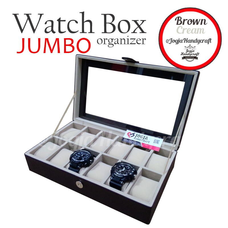 JUMBO Size Watch Box / Kotak Tempat Jam Tangan Isi 12 Brwon Cream