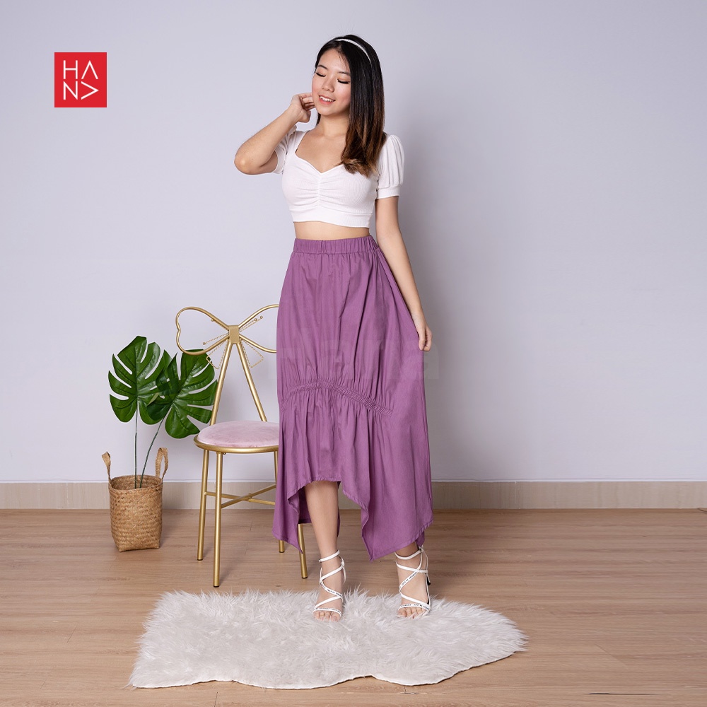 HanaFashion - Rexy Midi Skirt Rok Wanita Korean Look - SK034-Purple