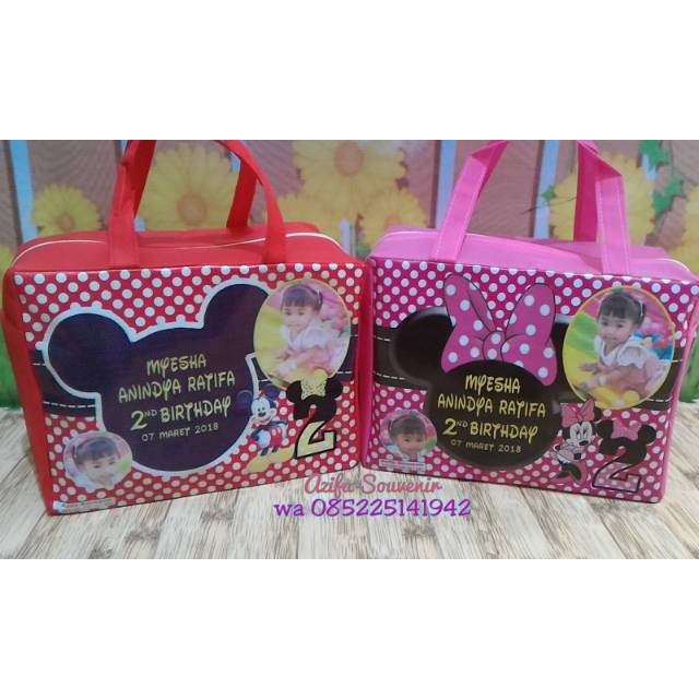 

Tas Souvenir Ulang Tahun / Ultah Anak Zipper/ Resleting Kartun MICKEY & MINNIE MOUSE CUSTOM