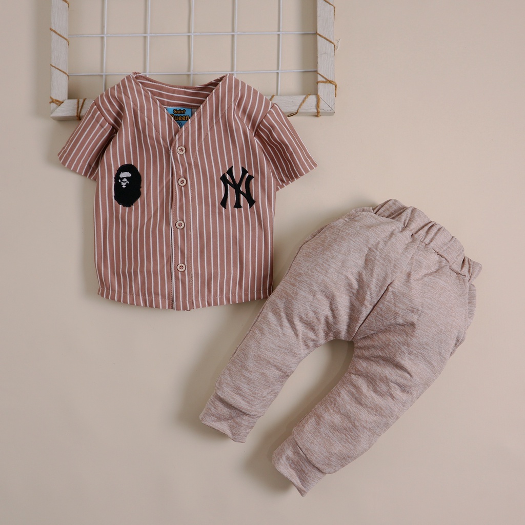 Nuna Store SaintQueen Motif Baseball NY 01 / Setelan Baju Bayi 6 bulan - 4 tahun Baju Anak Laki-laki