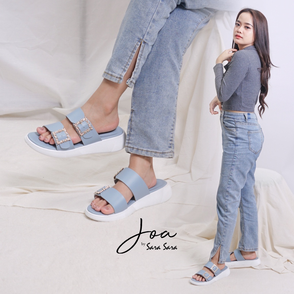 Sara Sara Joa Sendal Slop Wanita Sandal Selop Casual Wanita Ban Dua Gesper Kristal Size 36-40