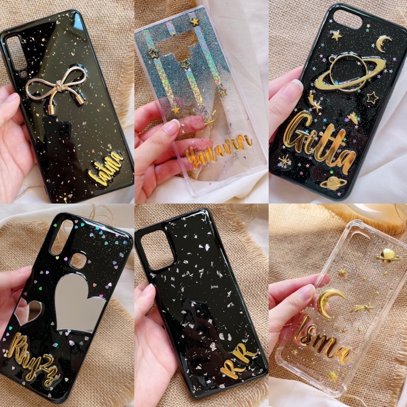 Custom Glitter Case Premium Gold Plated  iPhone Oppo Vivo Samsung Realme A10s A20s A30s A70 A51 A71