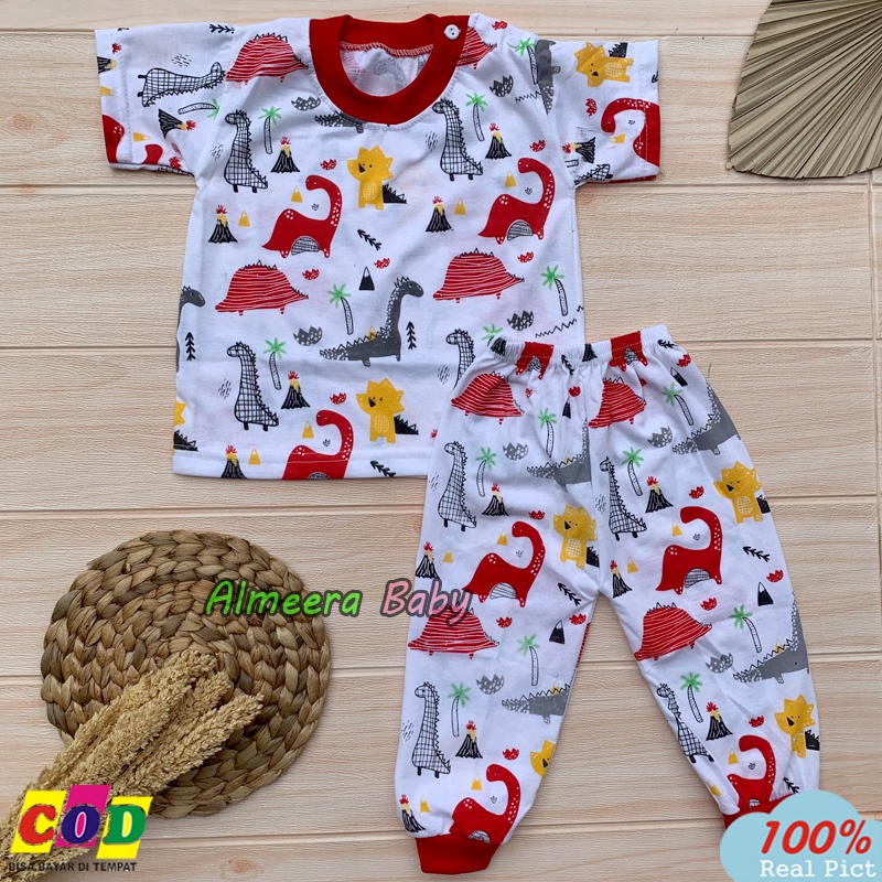 Setelan Baju Bayi Kaos Oblong Lengan Pendek Celana Panjang Usia 3-12 Bulan Almeera Baby and Kids