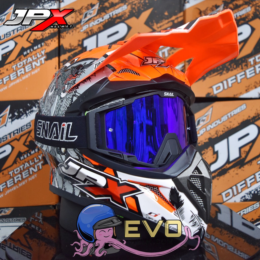 HELM JPX CROSS_FOX1 SERI X13 - FLUO RED GLOSS + GOOGLE SNAIL (ONGKIR 2 KG) JPX X13 STABILO OREN JPX ORANGE HELM CROSS MOTIF BURUNG HANTU JPX OWL HELM JPX TERBARU