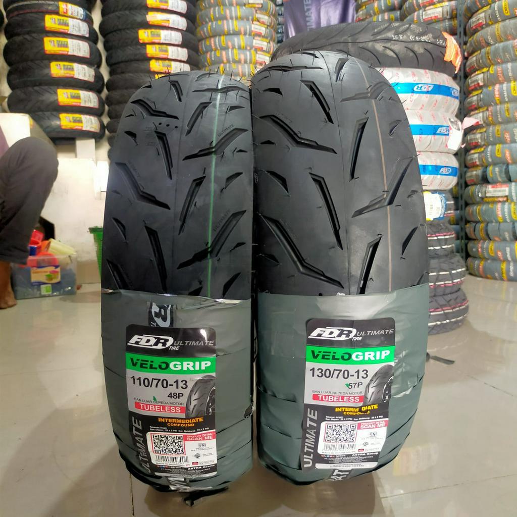 Paket FDR VELOGRIP 110/70-13 dan 130/70-13 Sepasang Ban Motor NMax Ring 13 Tubeless Bonus Pentil