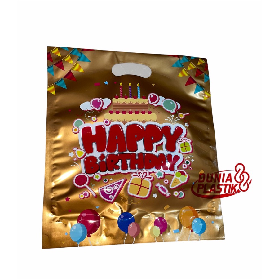 isi10pc KANTONG HBD 22x27cm tas plastik mengkilap souvenir goodie bag bungkus kado ultah ulang tahun happybirthday-KANTONG HBD GOLD
