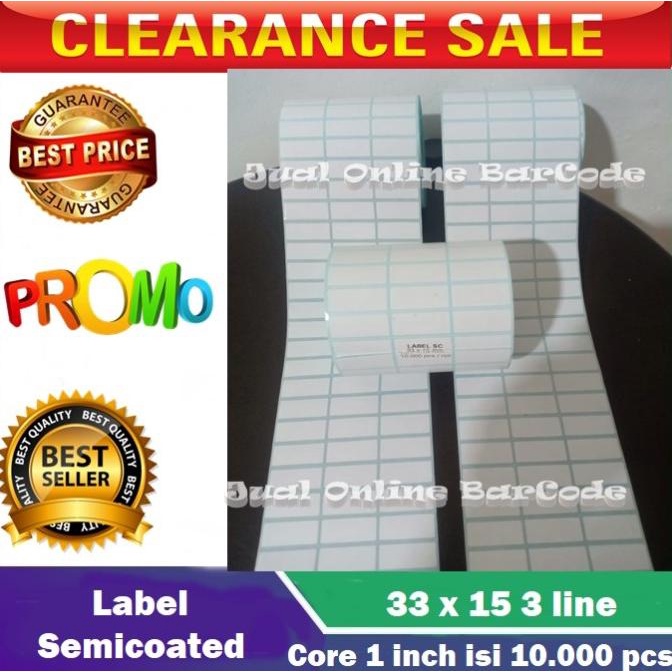 

STIKER LABEL BARCODE SEMICOATED | SEMICODE 33x15 33 x 15 3 LINE 10.000 CUCI GUDANG