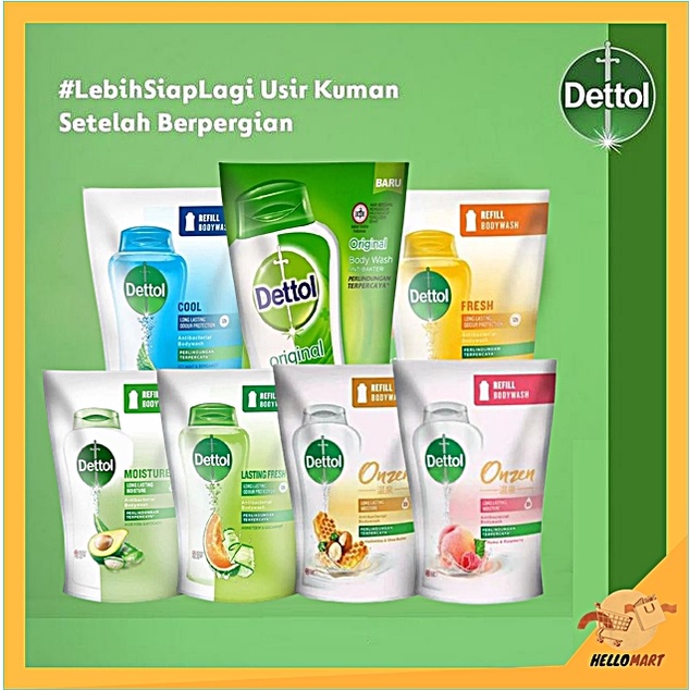 ORIGINAL Dettol Sabun Cair REFILL 410ml / Detol Body Wash 410ml / HELLOMARTID