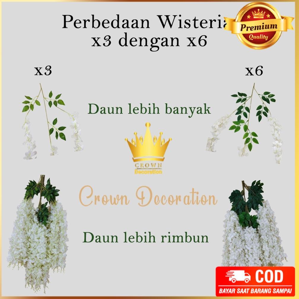 Juntai Wisteria Jumbo Gantung Daun Rambat Plastik [ Lusinan ] - Bunga Lavender Artificial Wisteria T