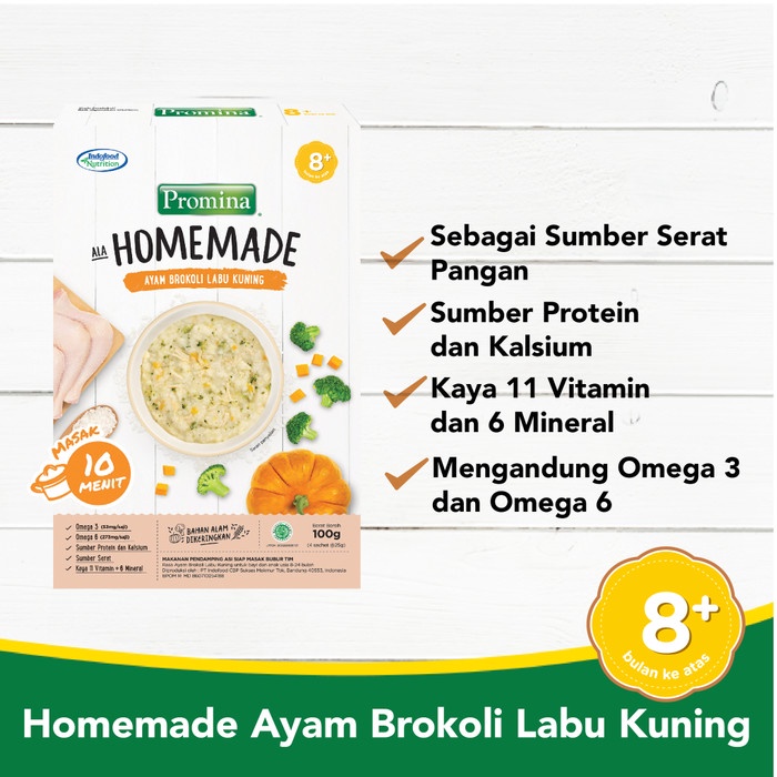 BAYI-BUBUR-SEREAL- PROMINA 8+ HOMEMADE BUBUR AYAM BROKOLI LABU KUNING BOX - 100GR -SEREAL-BUBUR-