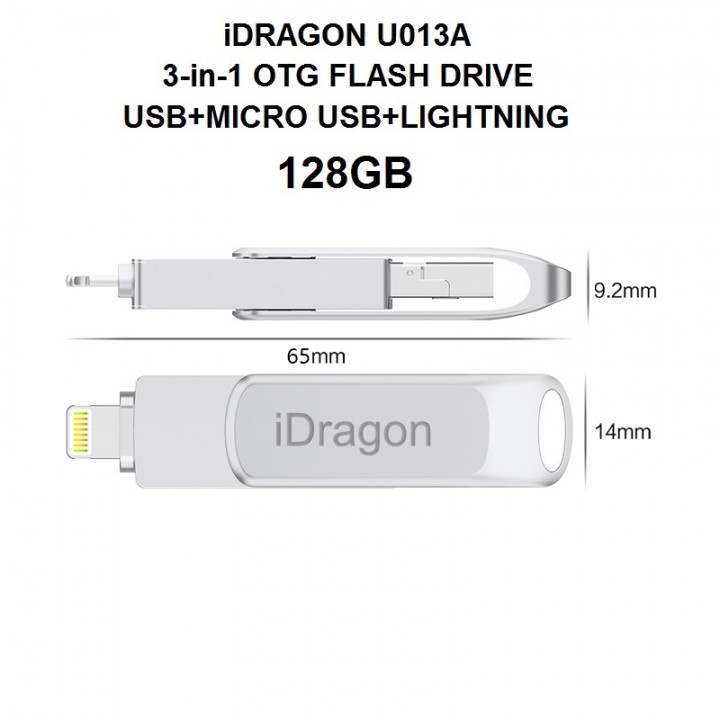 110 iDRAGON U013A - 3-in-1 Mini USB OTG Flashdrive 128GB Capacity