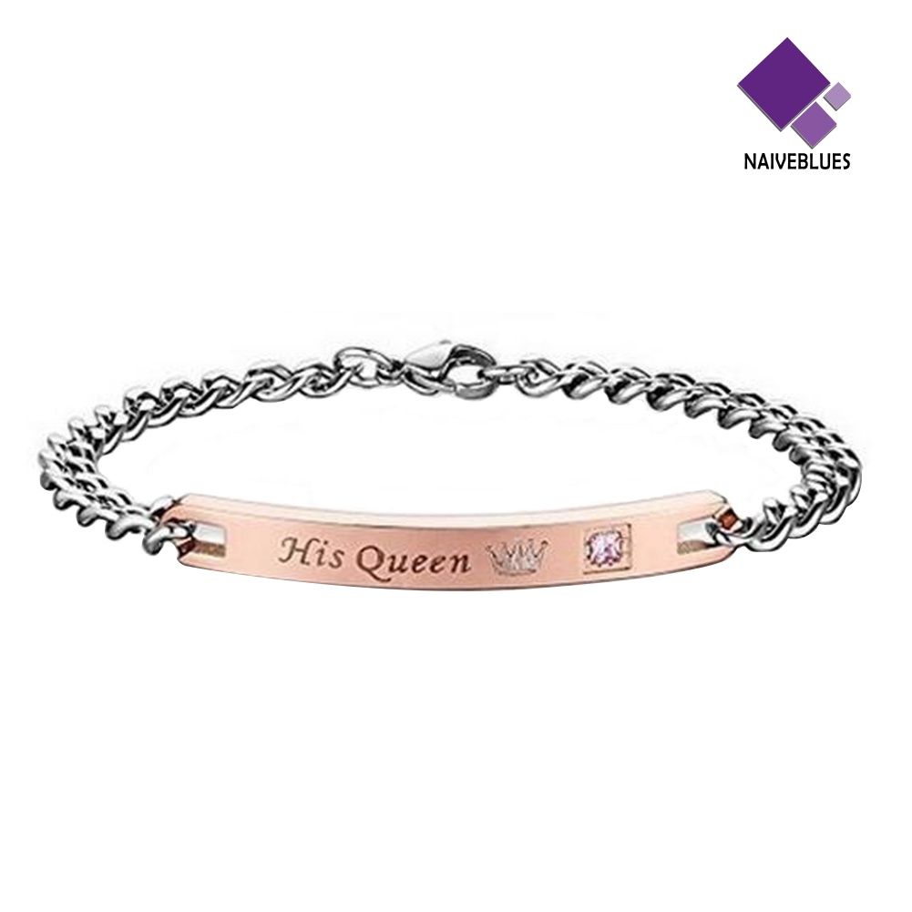 Gelang Bahan Titanium Steel Desain His Queen Her Beast King Untuk Pasangan