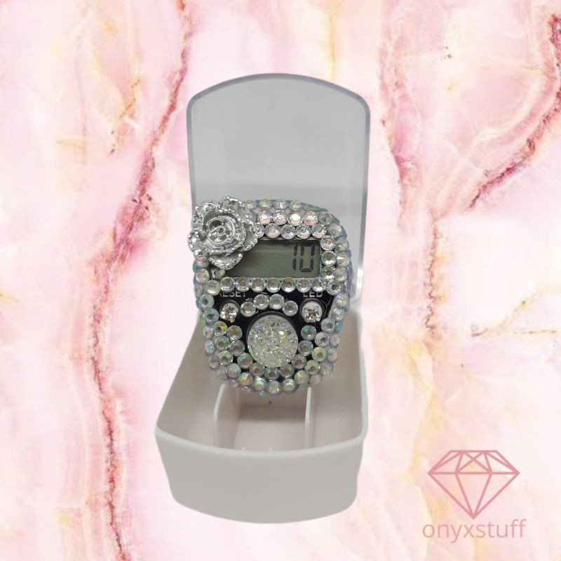 Led alarm silver tasbih digital hias tasdig swarovsky alat hitung dzikir grosir haji umroh pengajian