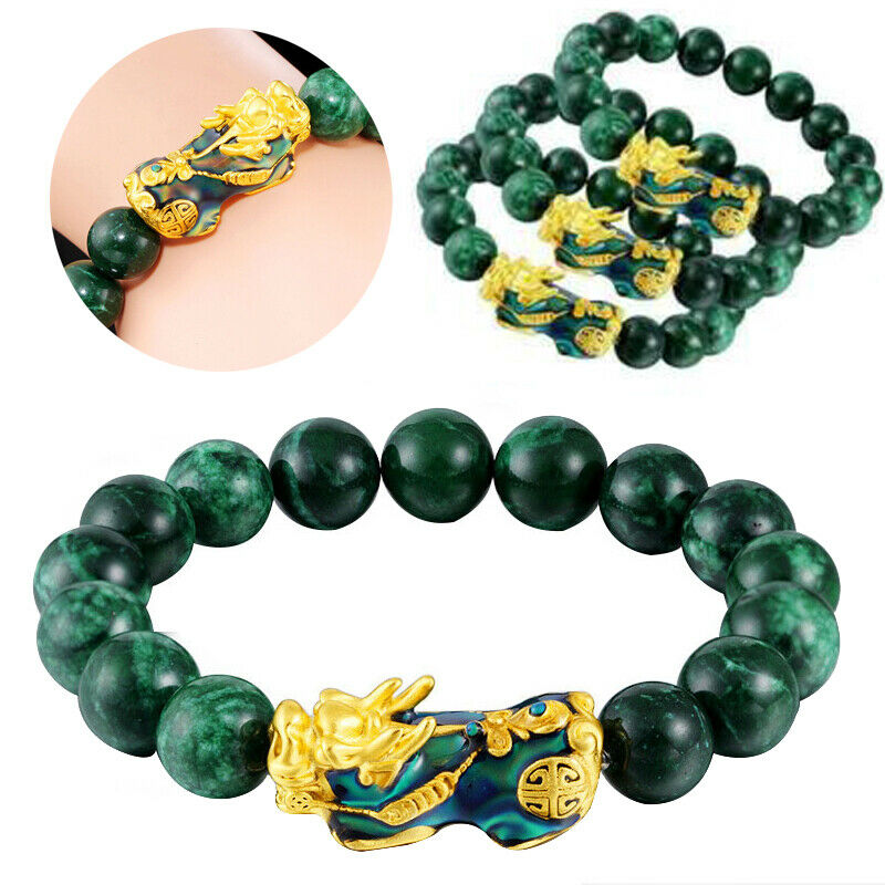 Feng Shui Malachite Obsidian Alloy Wealth Golden Pixiu Bracelet Lucky Jewelry Gifts