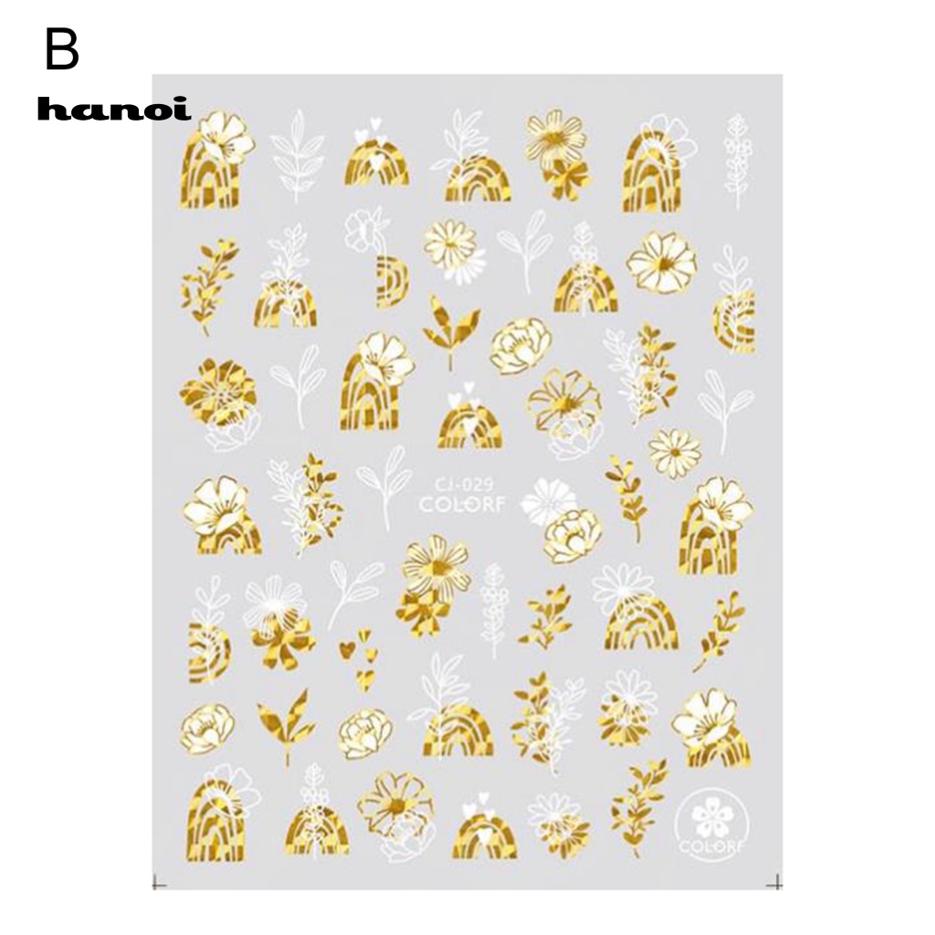 Han_stiker Kuku Motif Daun / Geometri Warna Bronze Untuk Nail Art