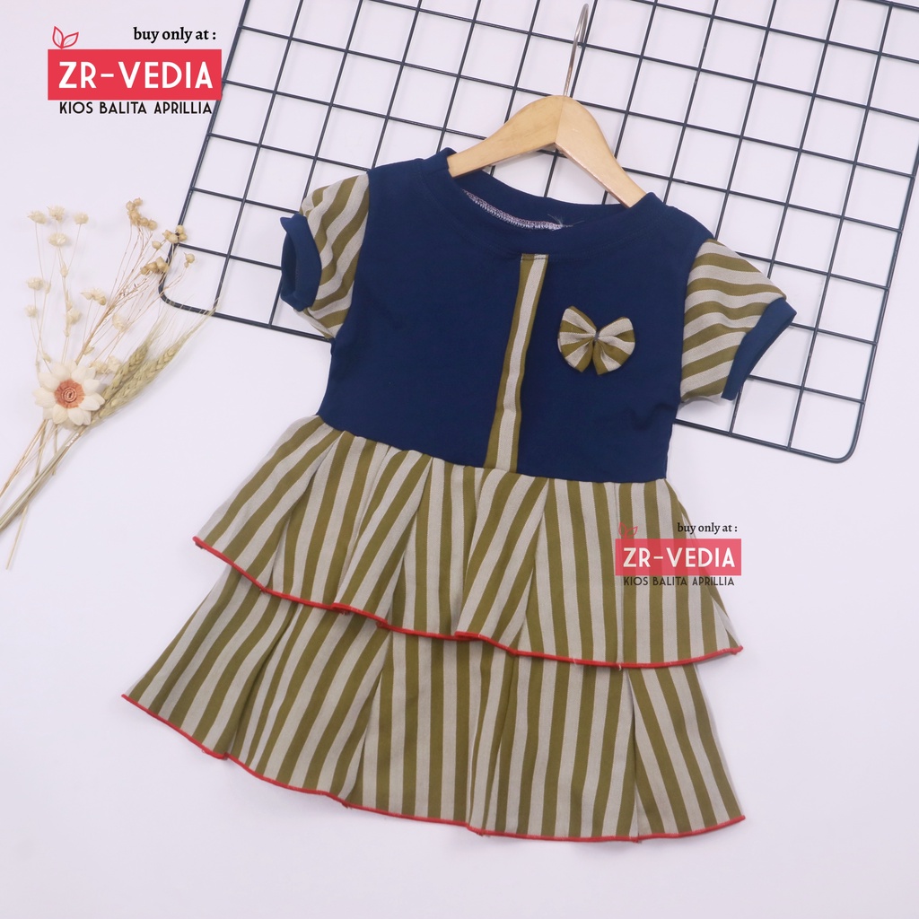 Dress Emma Lengan Size 1-4 Tahun / Dres Anak Perempuan Lengan Pita Baju Harian Pesta Fashion Kids