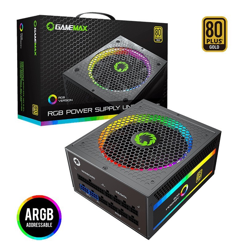 Gamemax PSU 1050W 80+ Gold Modular RGB - Power Supply 1050Watt Modular Gold