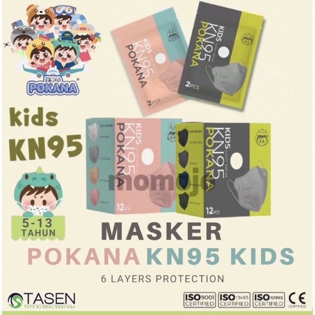 MASKER POKANA KN95 EARLOOP SURGICAL FACE MASK KIDS 6 PLY