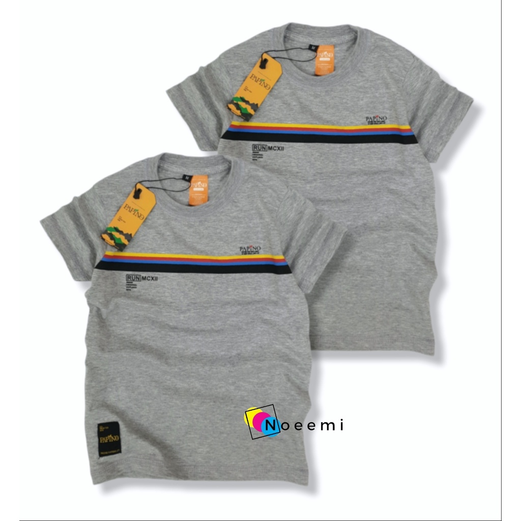 Papino Baju Kaos Anak Laki Laki 1-12 Tahun Pakaian Distro Oblong Salur Abu