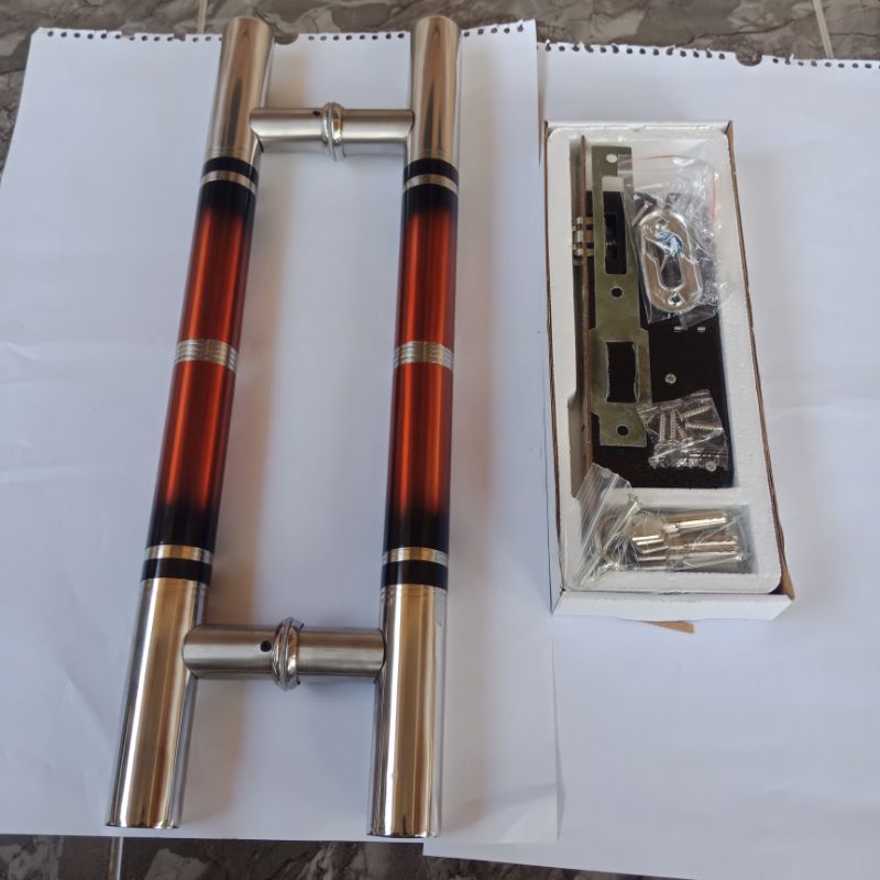 Handle pintu Tarikan pintu Kayu/Kaca minimalis 60cm 80cm 100cm + 1 set bodi kunci Gagang pintu rumah