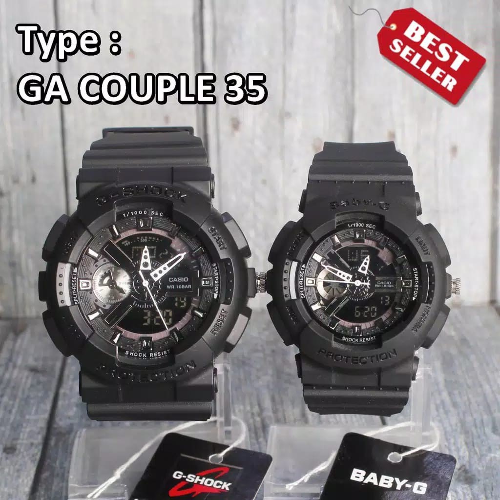 COUPLE  JAM TANGAN G-SHOCK CASIO PASANGAN GA 110 Full Hitam Dual Time