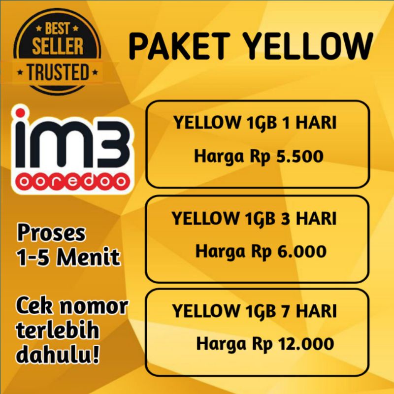 Paket Yellow Indosat 1Gb 3 Hari
