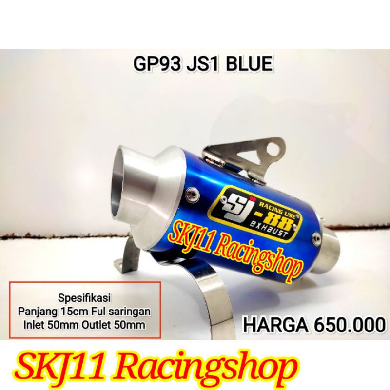 DISKON 5% Slincer Silincer Knalpot Racing SJ88 GP93 JS1 Blue Biru Panjang 15 cm Full Saringan Inlet Outlet 50 mm Non CLD WRX Akrapovik