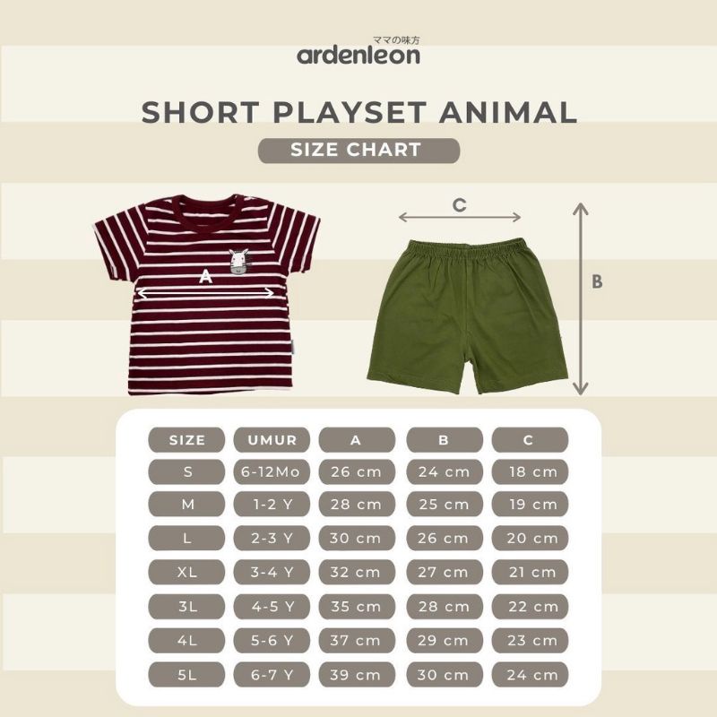 ArdenLeon SHORT PLAYSET ANIMAL UNISEX / Arden Leon Setelan Pendek Anak UNISEX