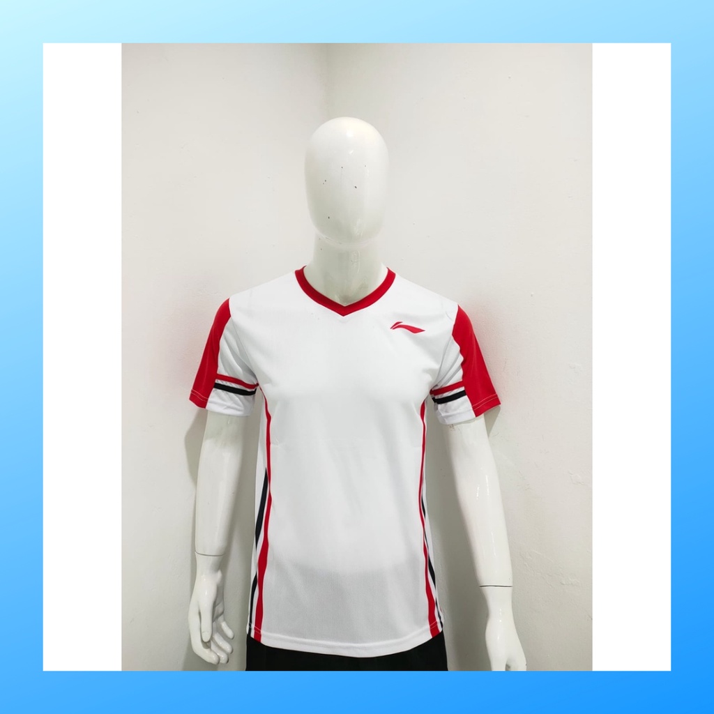 Kaos bulutangkis pria baju badminton atasan jersy wanita dewasa t-shirt outfit seragam kostum jersey olahraga casual suit pakaian jarsey oblong apparel sports jersi sudirman thomas uber cup bulu tangkis L159 putih polos