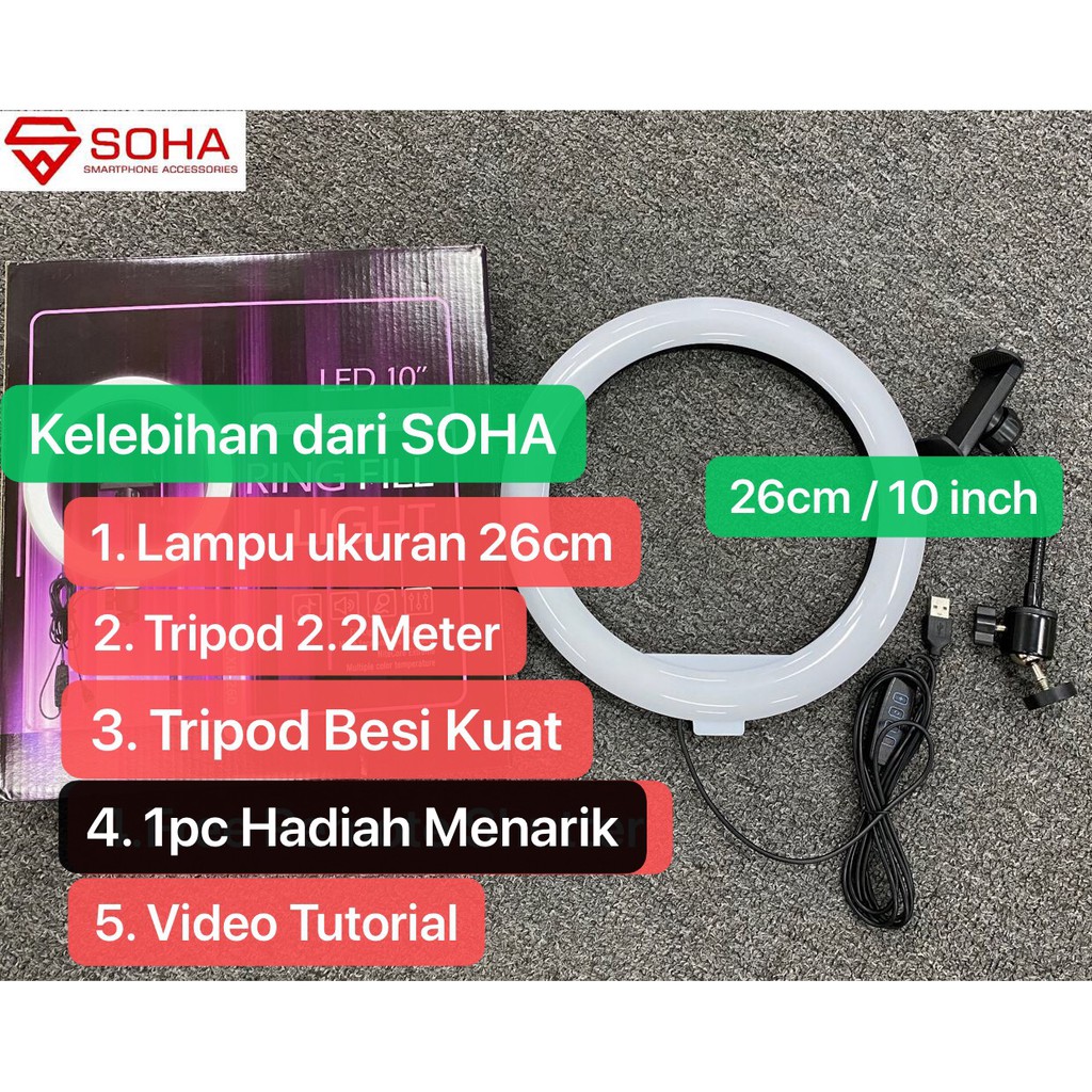 TRP-010 SOHA Ring Light Makeup 26cm Plus 1 Pcs HOLDER Handphone Buat Selfie