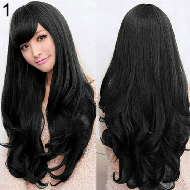 Wig Curly Panjang poni samping (VC)