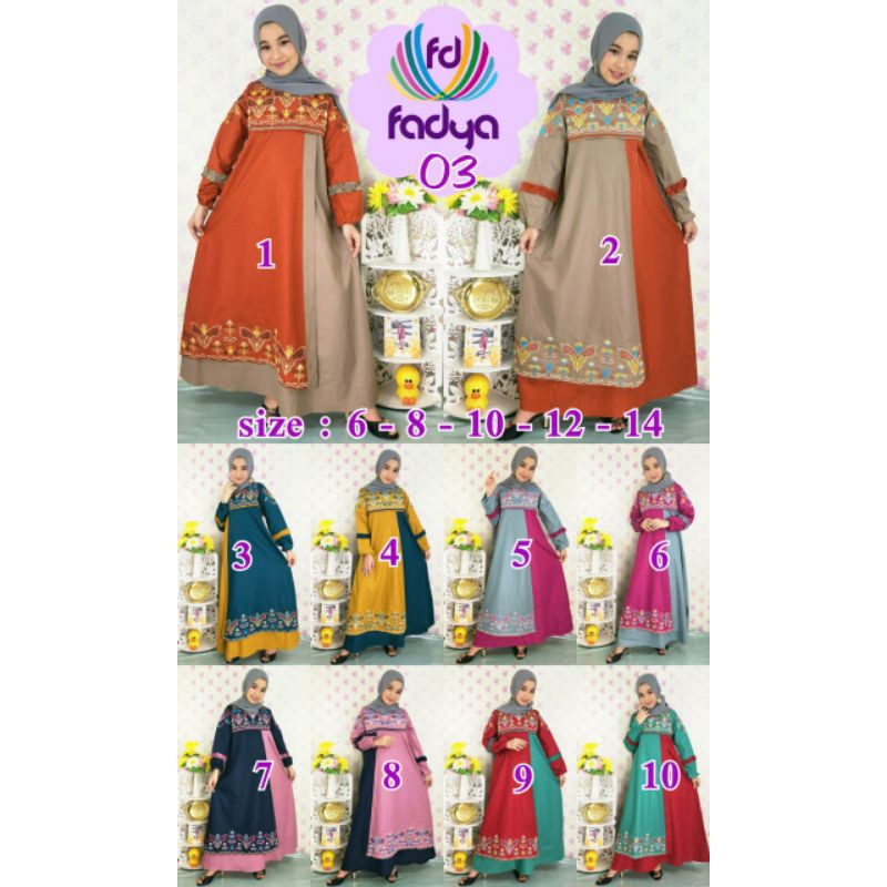 Gamis fadya/gamis anak katun bordir/gamis anak muslim fadya 03 NON HIJAB