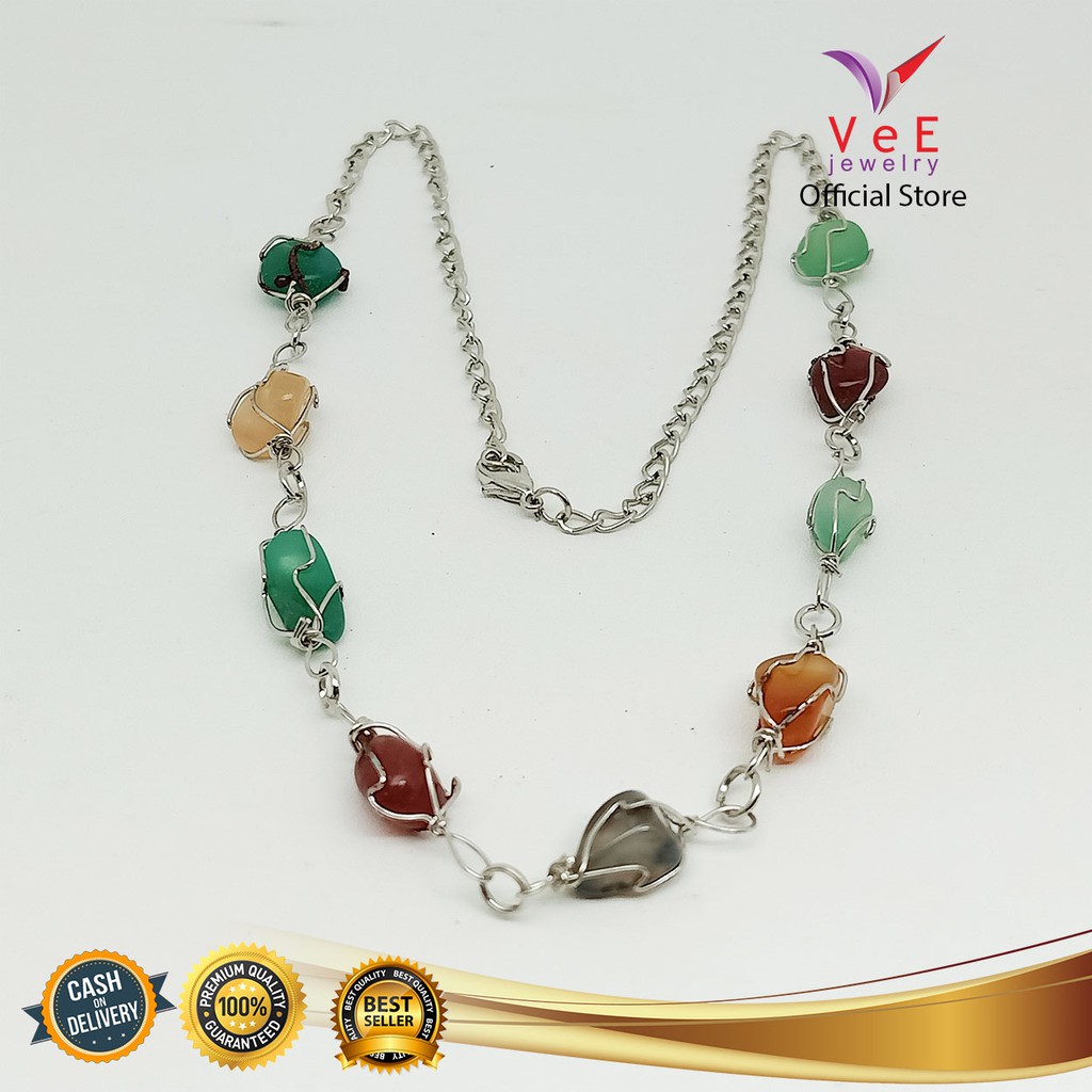 Kalung Batu Giok Asli Cina Model Kerikil 50cm - VeE Kalung Batu Alam Chakra