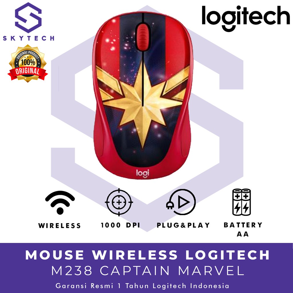 MOUSE WIRELESS M238 CAPTAIN MARVEL ORIGINAL GARANSI RESMI