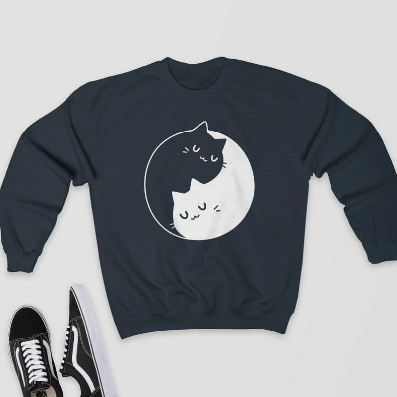 S - XXXXXL(6XL) Sweater YIN YANG Cats Sweatshirt Cute meong BIGSIZE Crewneck Yin &amp; yang OVERSIZE