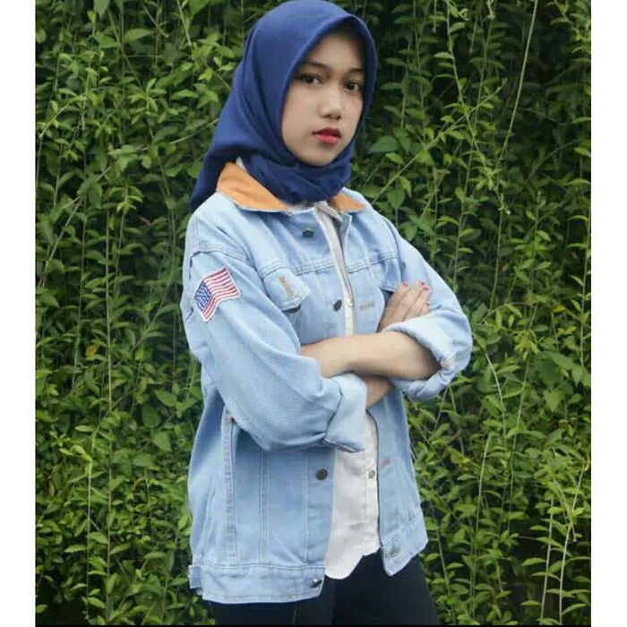 [DILIA OVERSIZE jaket JEANS VE]Jaket Wanita Jeans Biru muda