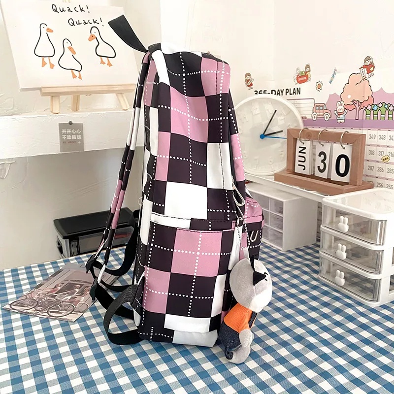 Tas Ransel Backpack Wanita / Tas Ransel Sekolah Anak SD SMP SMU  / Tas Ransel Model Korea Motif kotak-Kotak Aesthetic Lagi Promo