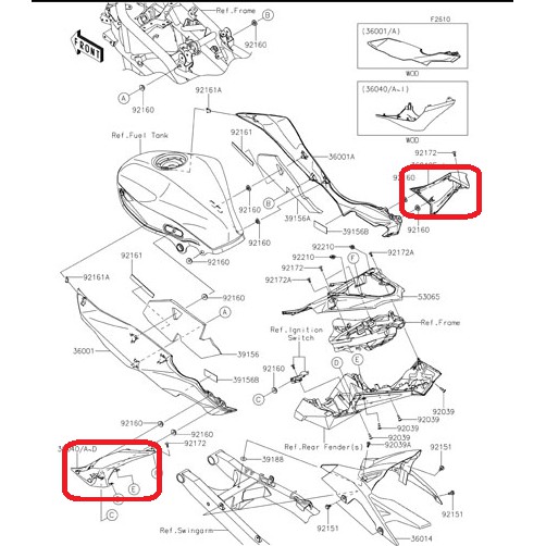 Cover Body Belakang Kawasaki Ninja RR Mono 250 Mono Z250SL Z250 SL Z 250SL Original Kawasaki